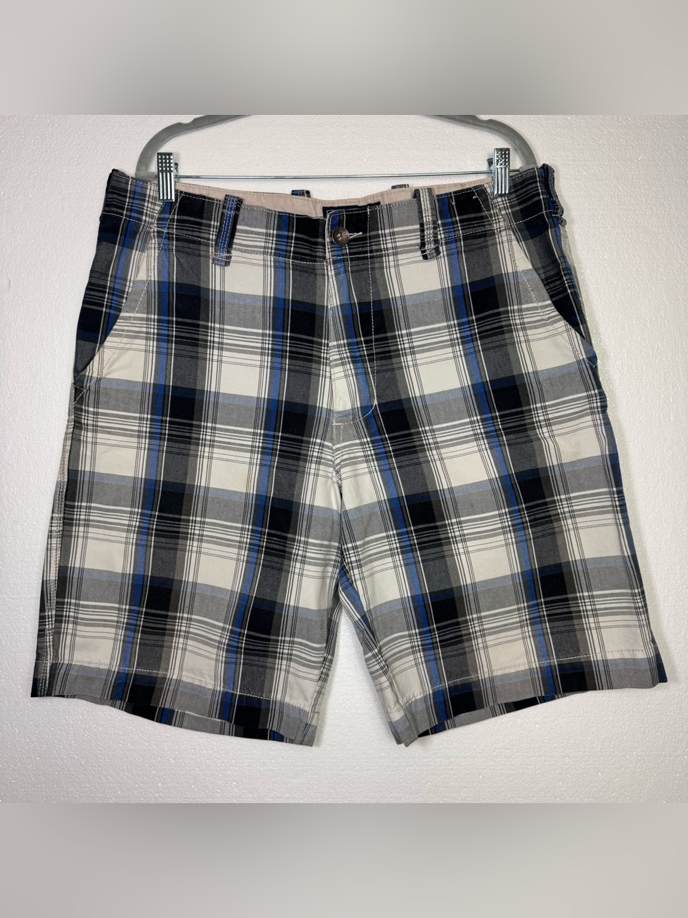 Plugg Co. Blue Gray Plaid Cargo Shorts Size 36